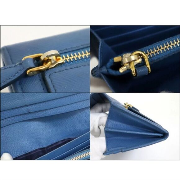 Prada Saffiano Leather Blue Ribbon Gold Long Wallet Guaranteed 100% Authentic - Picture 8 of 8